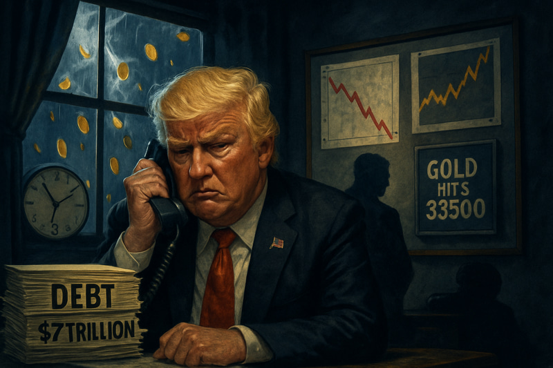 Trump's Financial Chaos: A Stormy Office Illustration Trump's Financial Chaos: A Stormy Office Illustration