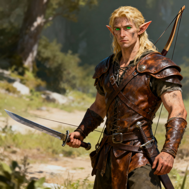 6 Feet Half-Elf with Blond Hair and Leather Gear 6 Feet Half-Elf with Blond Hair and Leather Gear