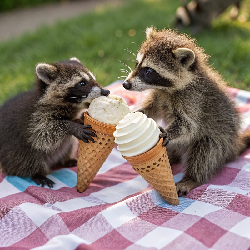 Adorable Baby Raccoons Enjoying Ice Cream Adorable Baby Raccoons Enjoying Ice Cream