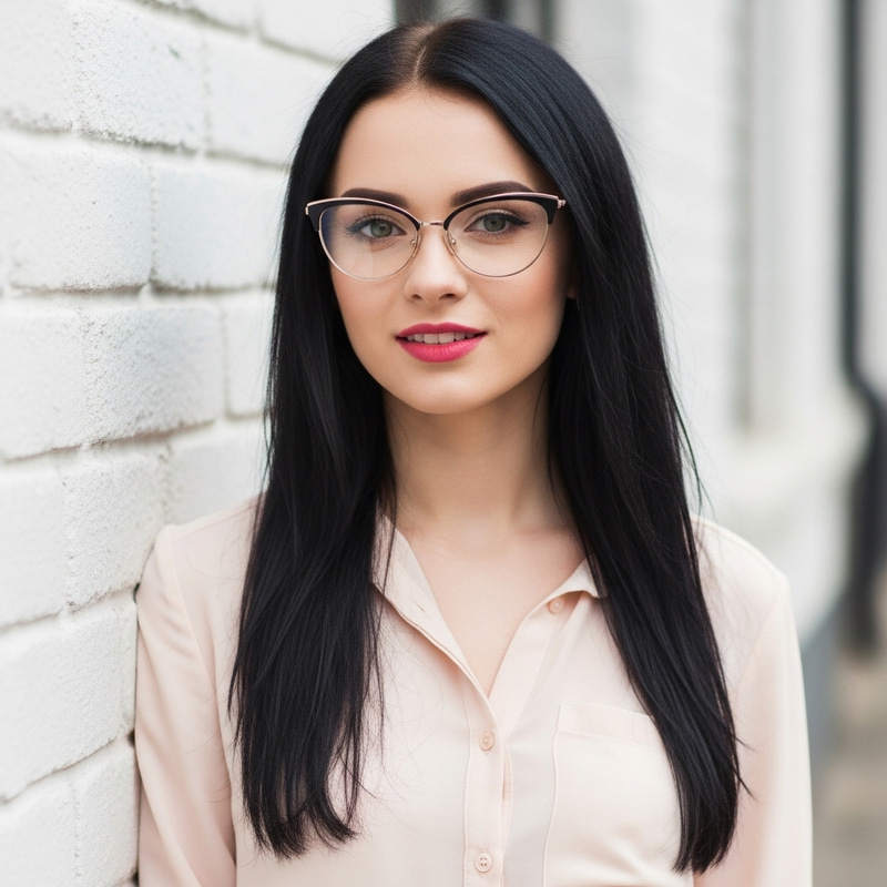 Pretty 24-Year-Old Girl with Black Hair and Glasses Pretty 24-Year-Old Girl with Black Hair and Glasses