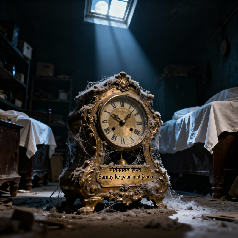 Antique Brass Clock in Dusty Storeroom Antique Brass Clock in Dusty Storeroom