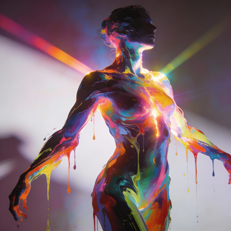 Vibrant Human Body Art in Colorful Lights