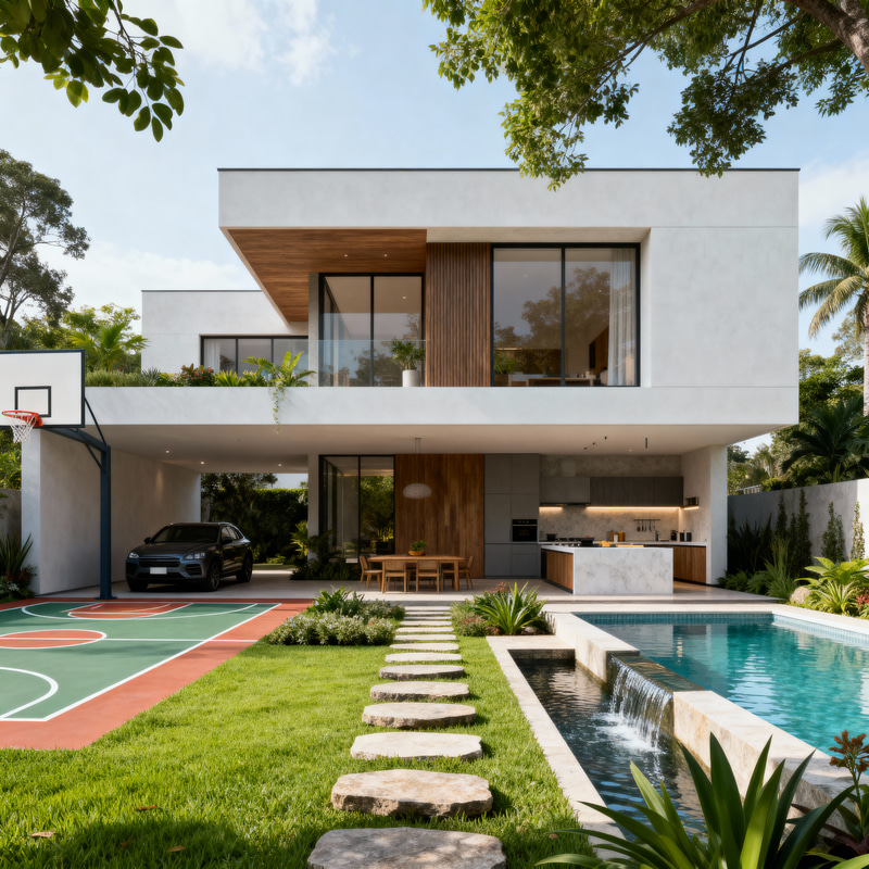 Modern Two-Storey House Plan with Pool and Garden Modern Two-Storey House Plan with Pool and Garden