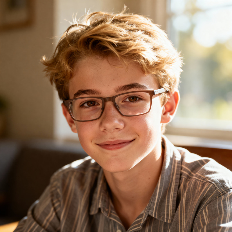 Photo of a Teen Guy with Blonde Hair and Glasses Photo of a Teen Guy with Blonde Hair and Glasses