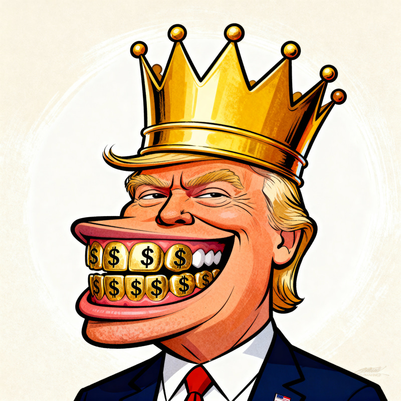 Donald Trump Caricature with Gold Crown & Teeth Donald Trump Caricature with Gold Crown & Teeth