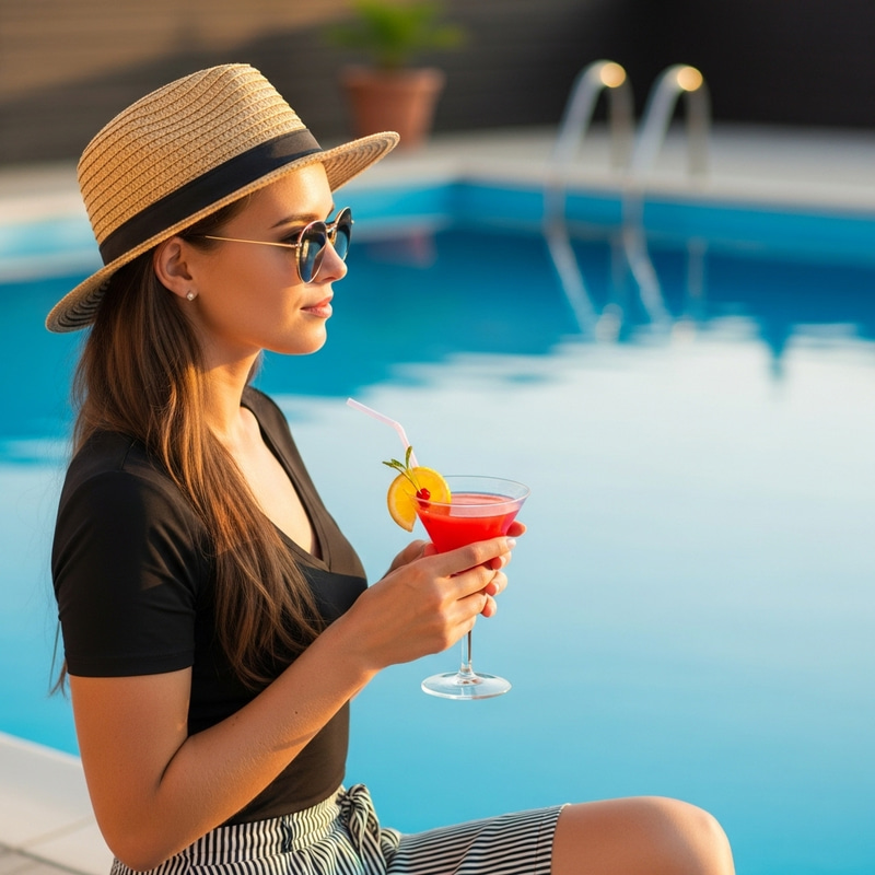 Chic Poolside Relaxation: Summer Style & Cocktails