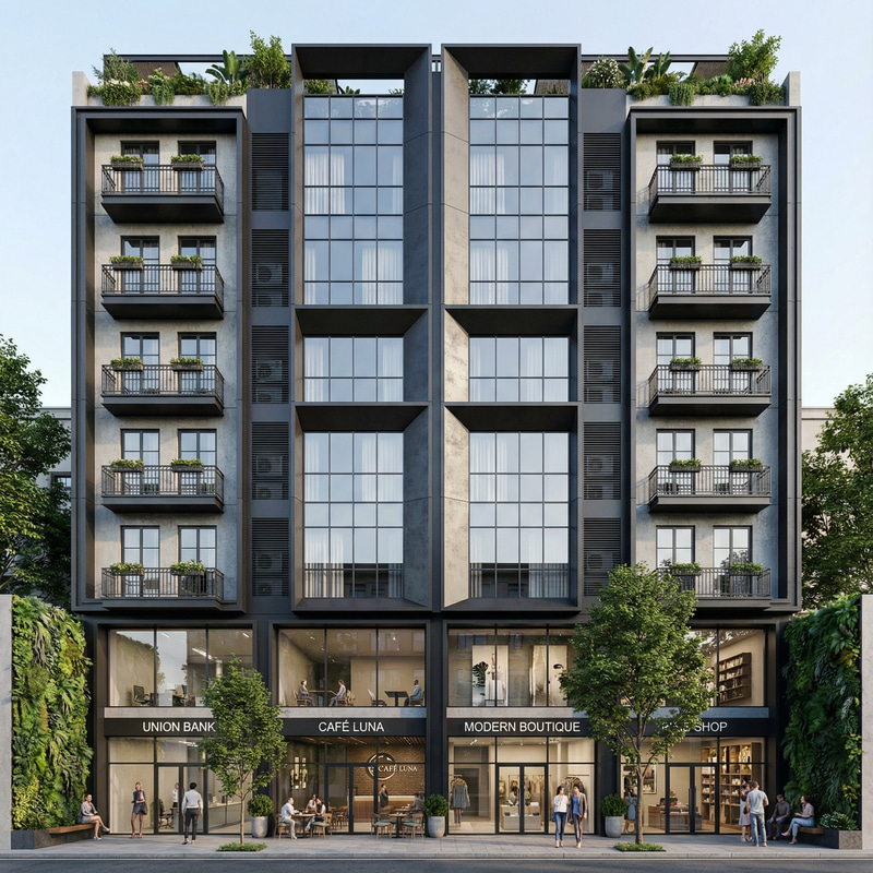 Modern 7-Story Multifunctional Building Design Modern 7-Story Multifunctional Building Design