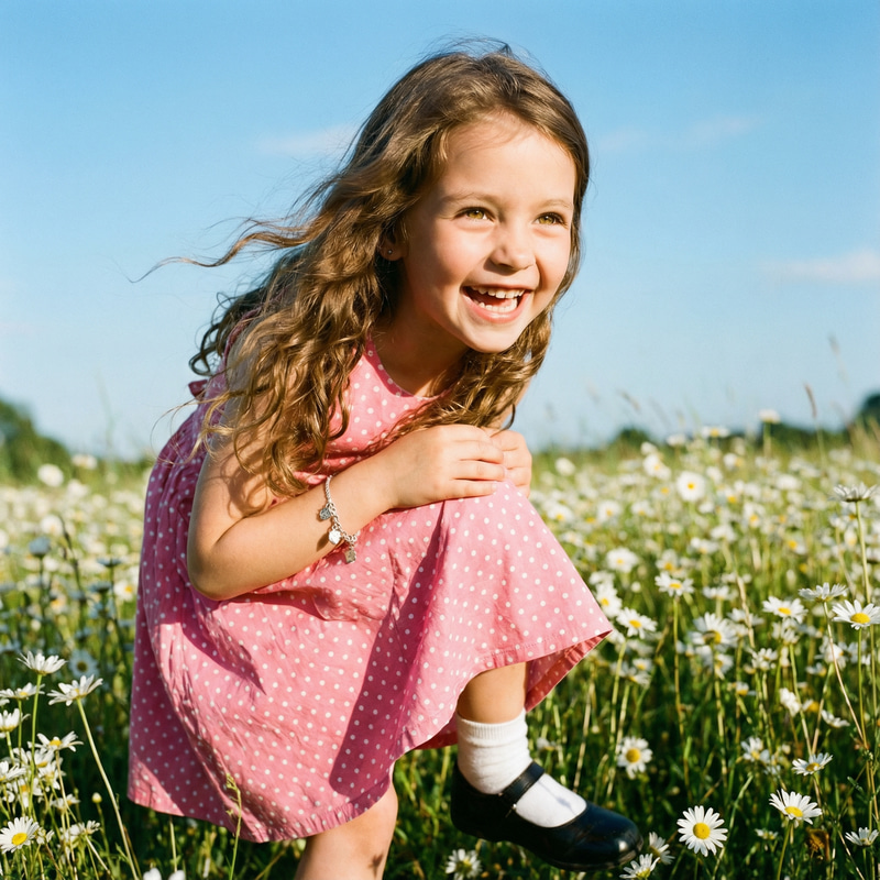 Joyful Seven-Year-Old Girl in a Field of Daisies Joyful Seven-Year-Old Girl in a Field of Daisies