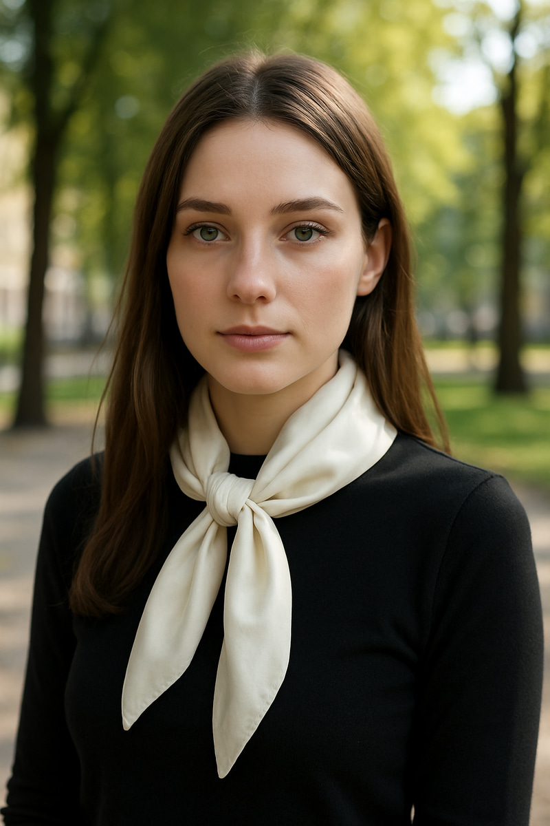 Stunning Woman in Silk Scarf | Urban Park Photo Stunning Woman in Silk Scarf | Urban Park Photo