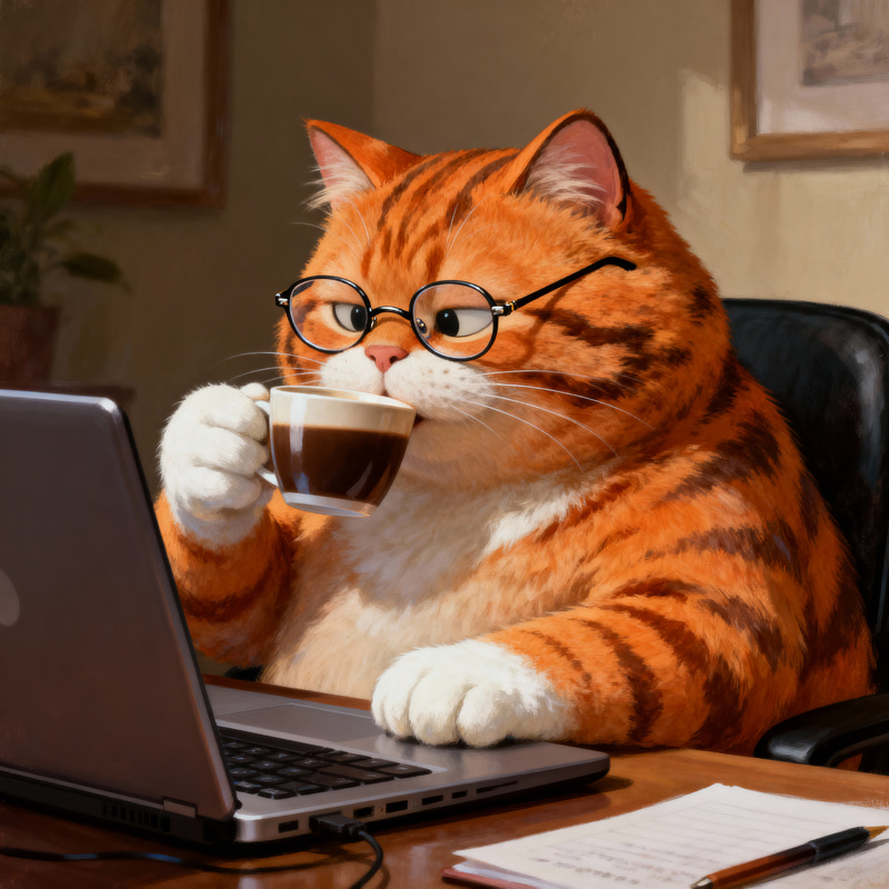 Chonker Cat Working on Laptop - Adorable Art Chonker Cat Working on Laptop - Adorable Art