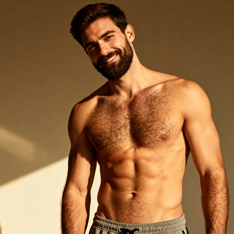 Handsome Male Model with Abs and Beard