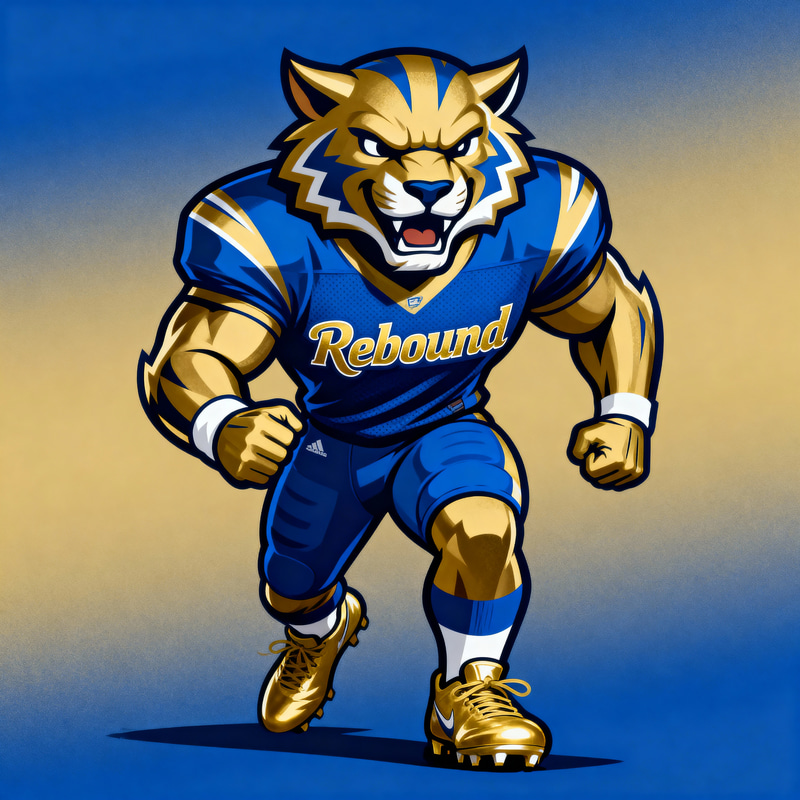 Rebound Football Team Mascot - Gold and Blue Spirit Rebound Football Team Mascot - Gold and Blue Spirit