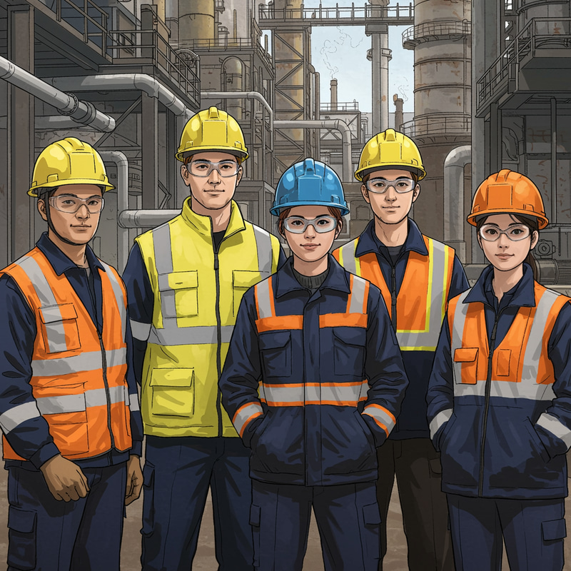 Diverse Safety Team: Drawing of Five Professionals Diverse Safety Team: Drawing of Five Professionals