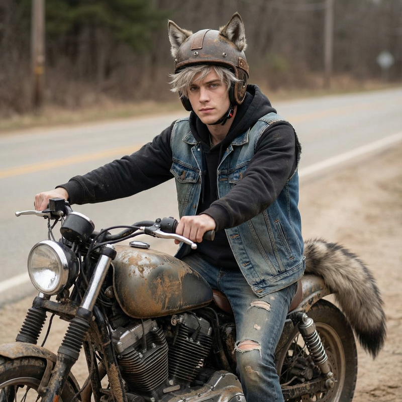Ash Blonde Biker Boy with Wolf Features