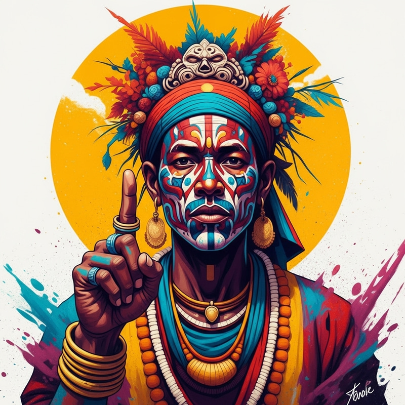 Bold Gesture: Cultural-inspired Figure Pointing Upwards Bold Gesture: Cultural-inspired Figure Pointing Upwards