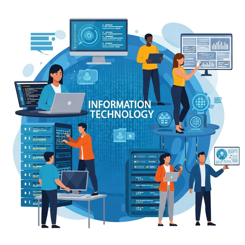 Inclusive Information Technology Illustration with Diverse Professionals