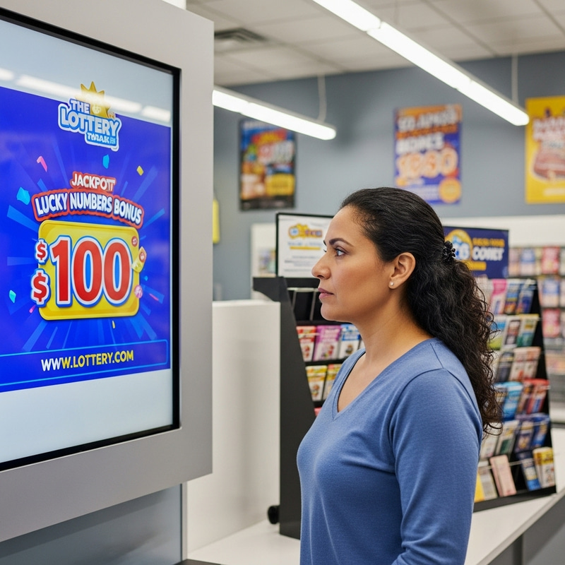 Hispanic Woman at Lottery Shop - Join the Fun! Hispanic Woman at Lottery Shop - Join the Fun!