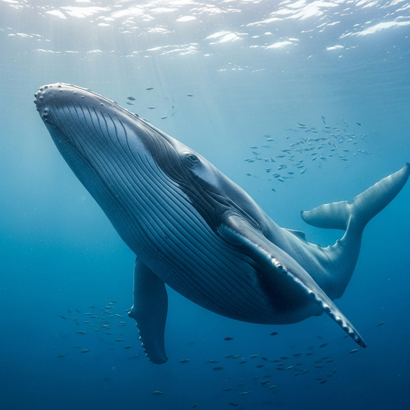 World's Largest Animal: Blue Whale in Sunlit Ocean World's Largest Animal: Blue Whale in Sunlit Ocean