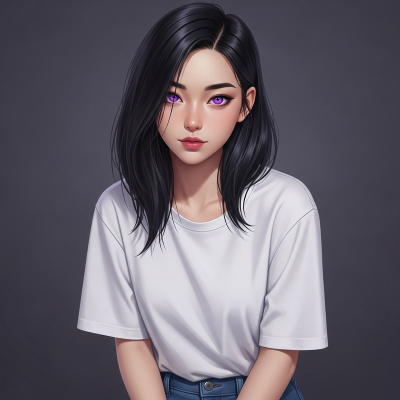 Elegant Black-Haired Girl with Purple Eyes