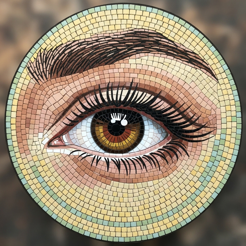 Realistic Eye Mosaic: Detailed Design with Warm and Cool Colors