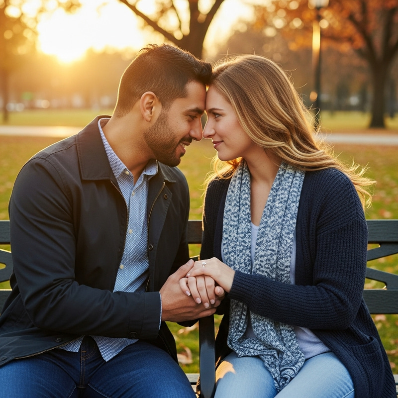 Romantic Image of Hispanic Man and Caucasian Woman in Love at Sunset Romantic Image of Hispanic Man and Caucasian Woman in Love at Sunset