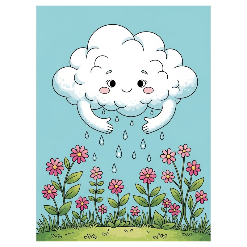Enchanting Cloud Garden Coloring Page for Kids | High Resolution