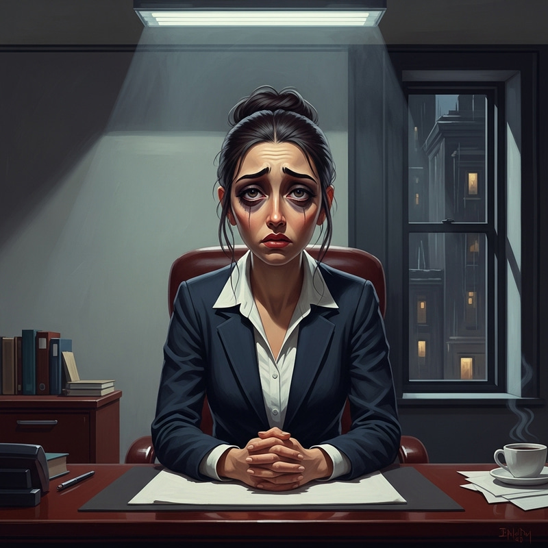 Portrait of a 29-Year-Old Tajik Woman in Corporate Despair Portrait of a 29-Year-Old Tajik Woman in Corporate Despair