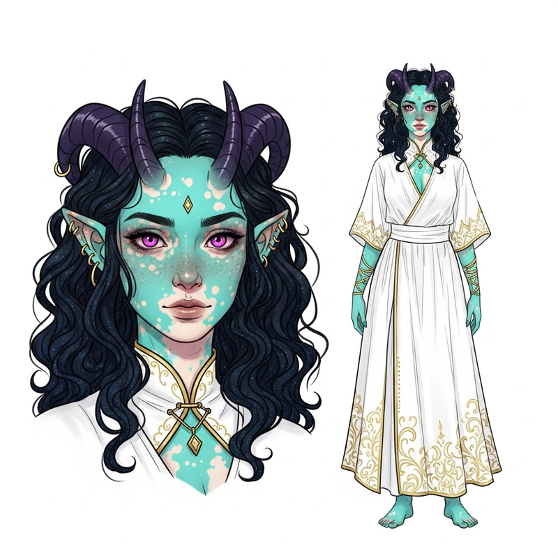 Mystical Female Tiefling Character Illustration