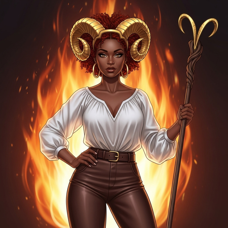 Aries Woman Art: Black Woman Embodying Fire Essence