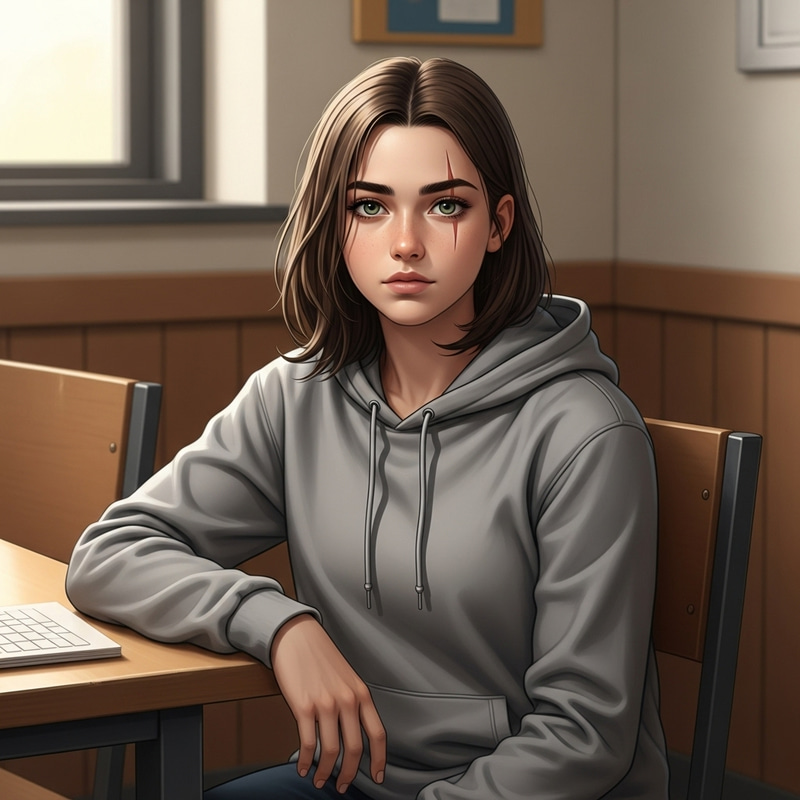 Ellie Williams Concept Art in Grey Hoodie - Teenage Determined Look Ellie Williams Concept Art in Grey Hoodie - Teenage Determined Look