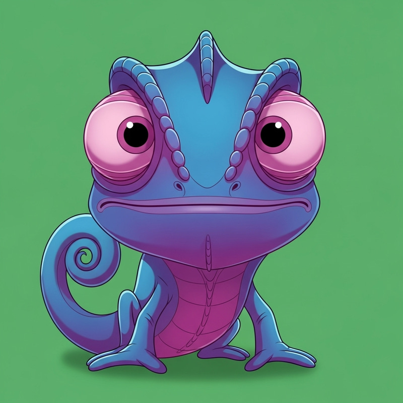 Vivid Blue and Magenta Chameleon | Cartoon Aesthetics Artwork