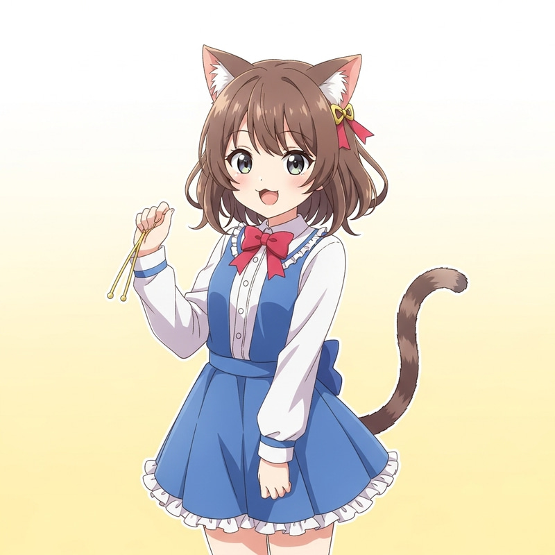 Playful Brown-Haired Cat Girl Anime Illustration in Soft Cel-Shaded Style Playful Brown-Haired Cat Girl Anime Illustration in Soft Cel-Shaded Style