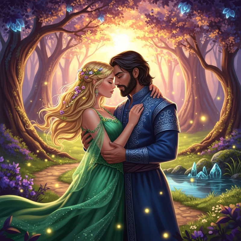 Passionate Embrace: Fantasy Romance Digital Painting