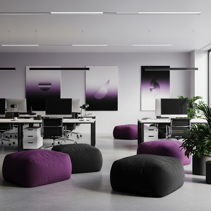 Creative Minimalist Office Design in Purple & Black Creative Minimalist Office Design in Purple & Black