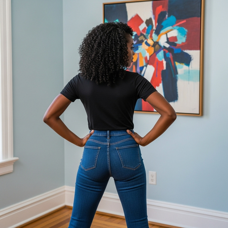 Stylish Black Denim Jeans on Woman - Chic Pose Stylish Black Denim Jeans on Woman - Chic Pose