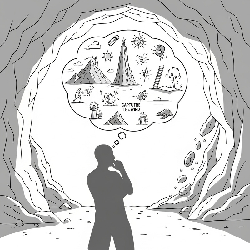 Dreams and Realities: A Modern Cave Allegory Illustration Dreams and Realities: A Modern Cave Allegory Illustration