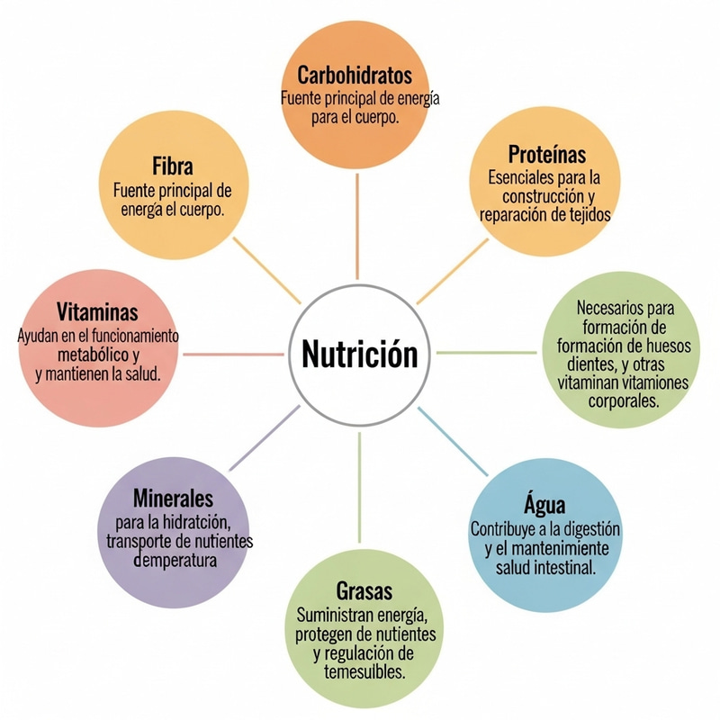 Spanish Conceptual Map on Nutrition: Carbs, Proteins, Vitamins & More Spanish Conceptual Map on Nutrition: Carbs, Proteins, Vitamins & More