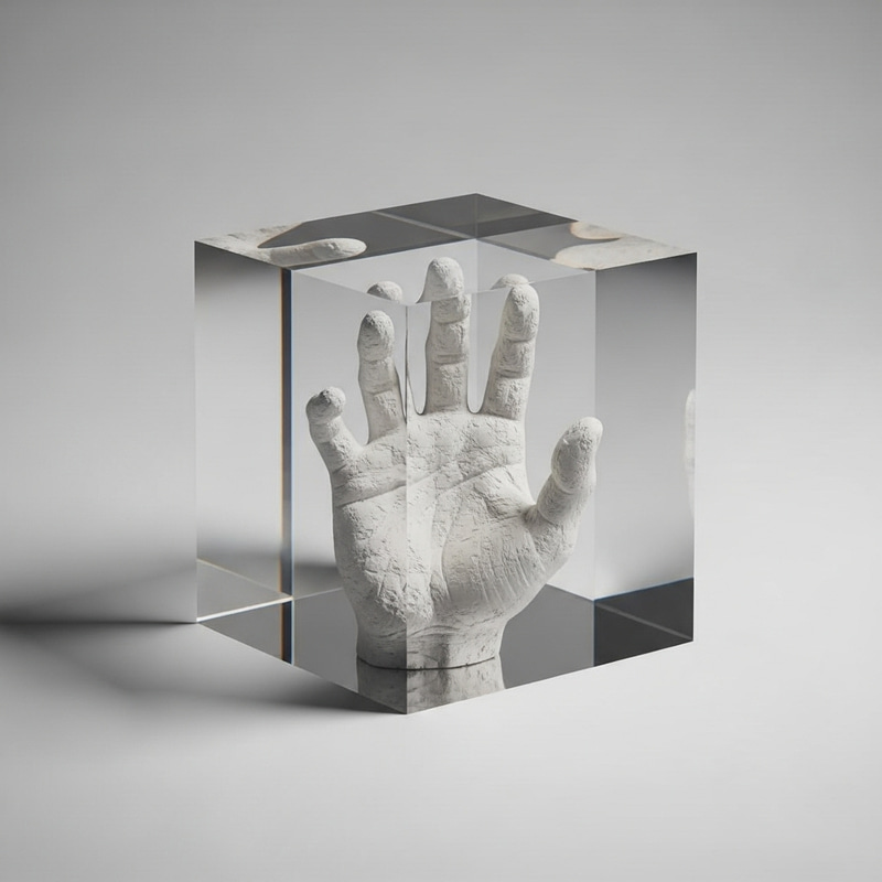 Minimalist Cube Logo with Plaster Hand Design Minimalist Cube Logo with Plaster Hand Design