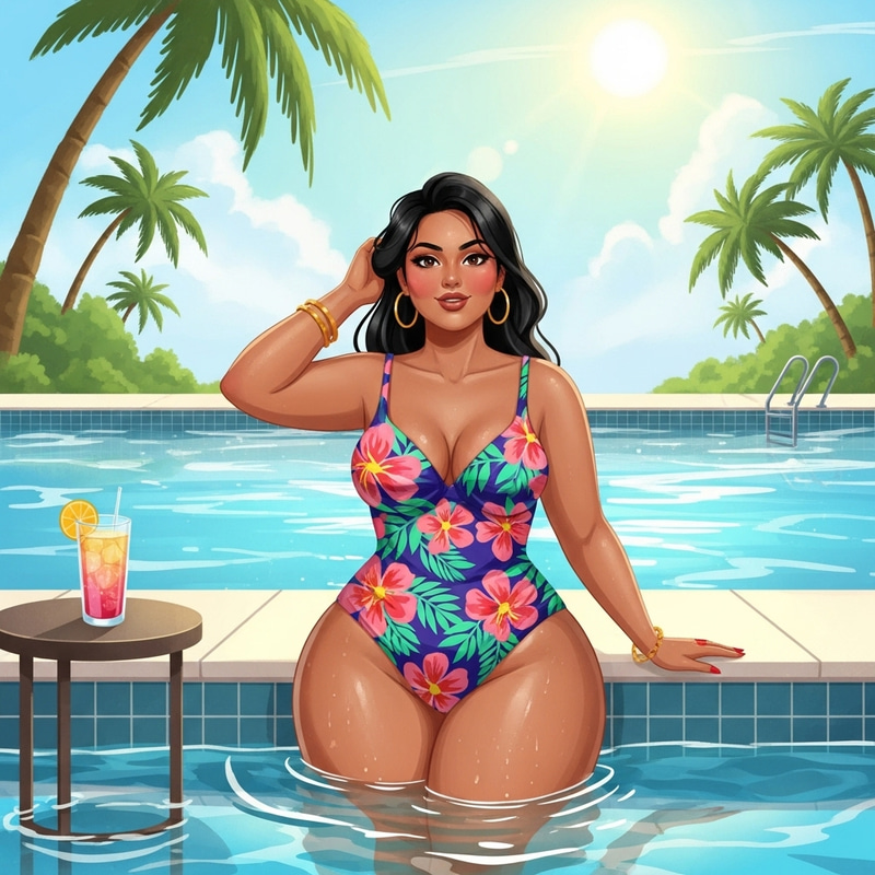 Hot Indian Voluptuous Woman in Bikini at Poolside Hot Indian Voluptuous Woman in Bikini at Poolside