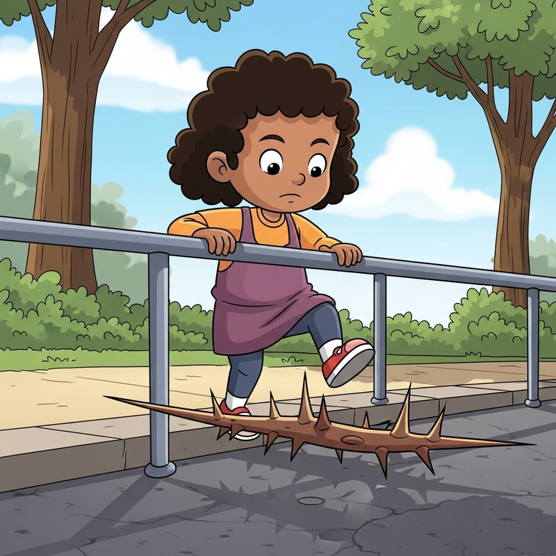 Child Crossing a Thorn: Cartoon Illustration Child Crossing a Thorn: Cartoon Illustration