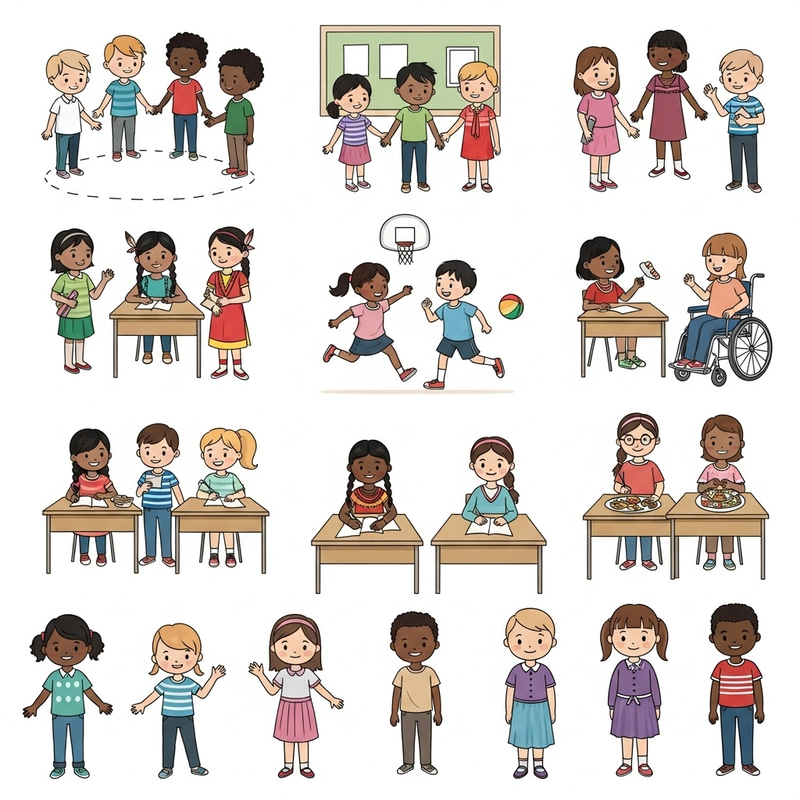 Diverse Children in School Settings: Group & Individual Illustrations