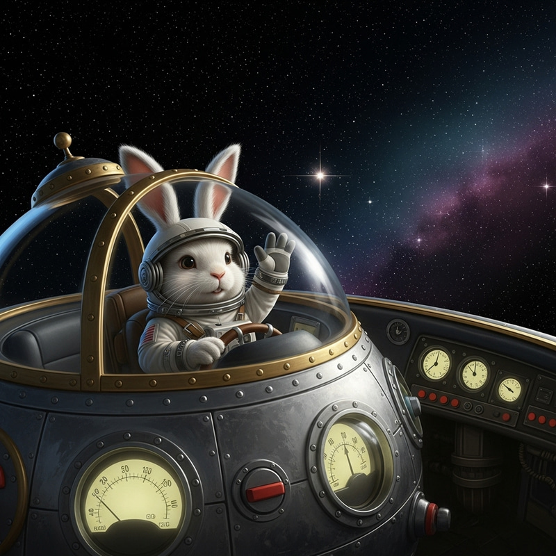Rabbit Astronaut Greeting Stars in Deep Space Rabbit Astronaut Greeting Stars in Deep Space
