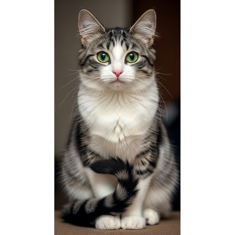 Adorable Black, White, and Grey Fluffy Domestic Cat Adorable Black, White, and Grey Fluffy Domestic Cat