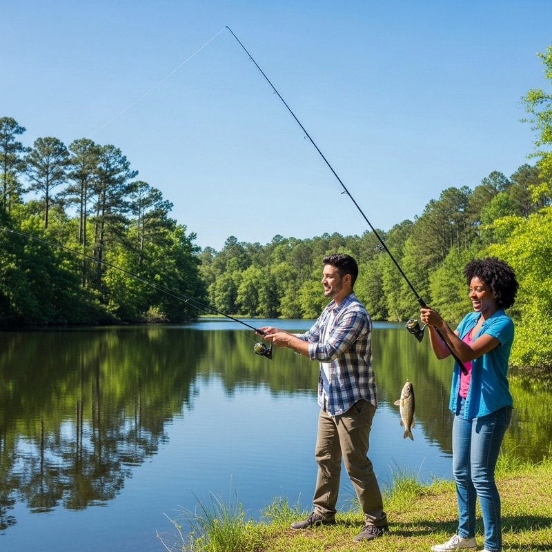 Tranquil Fishing Scene by Serene Lake | Outdoor Activity Image Tranquil Fishing Scene by Serene Lake | Outdoor Activity Image