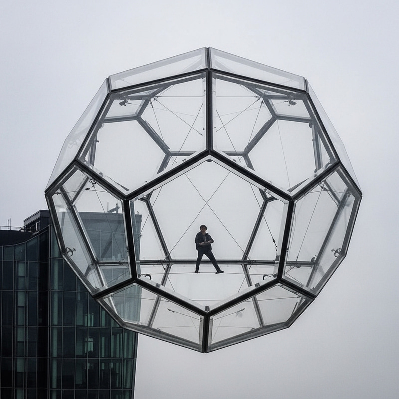 Futuristic Glass Icosahedron Installation | Symmetric Minimalistic Art Futuristic Glass Icosahedron Installation | Symmetric Minimalistic Art