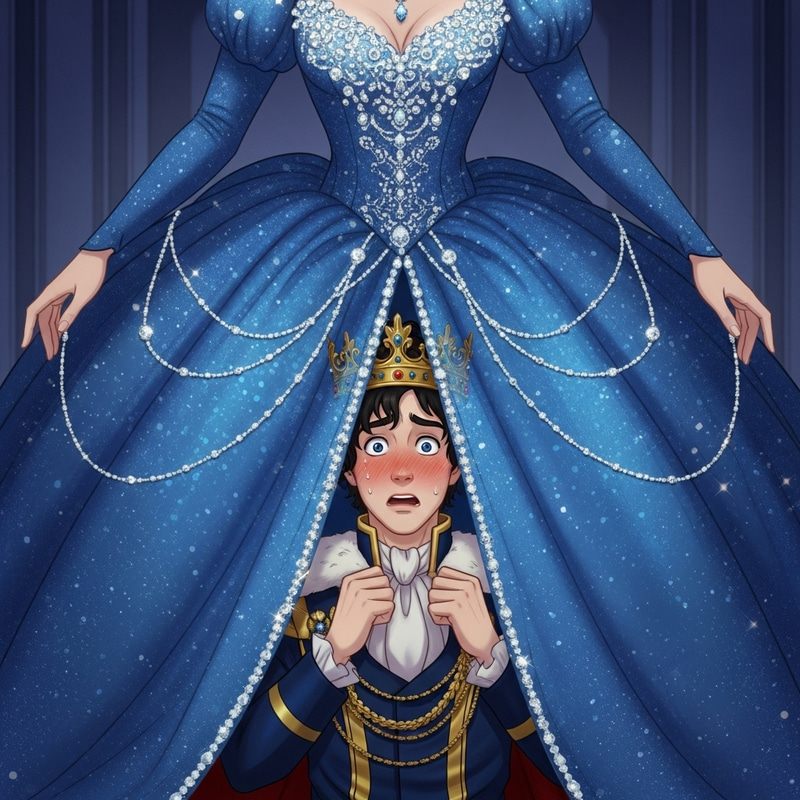 Prince Charming Astonished Under Cinderella's Blue Gown