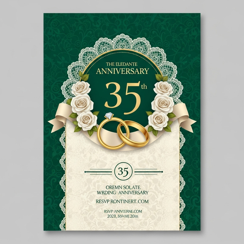 35th Wedding Anniversary Invitation | Vintage Emerald Green Theme