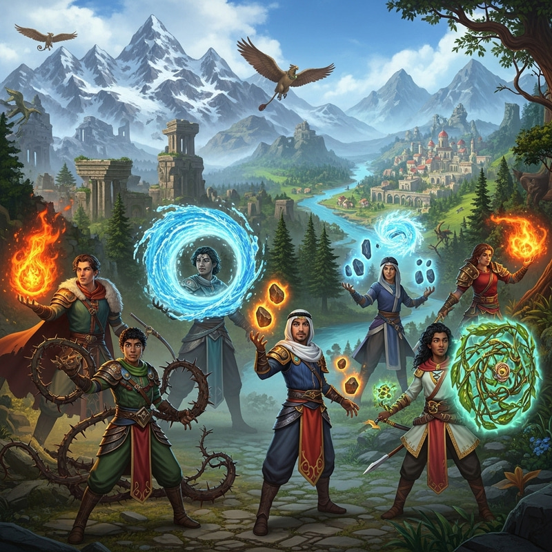 Explore a Vibrant Fantasy Game World with Magical Realms & Diverse Characters