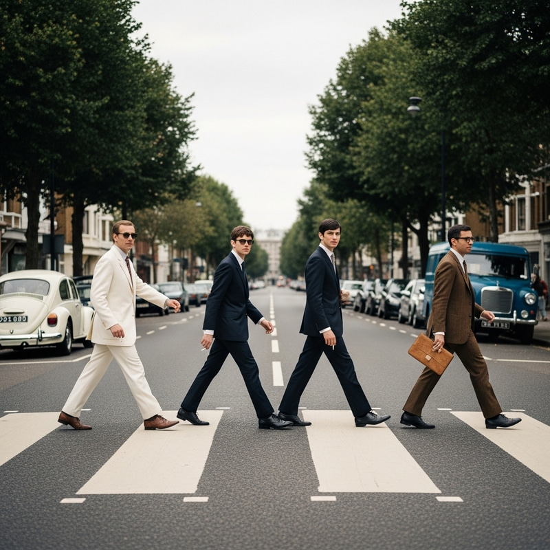 1960s Urban Fashion: Diverse Group Crossing City Street