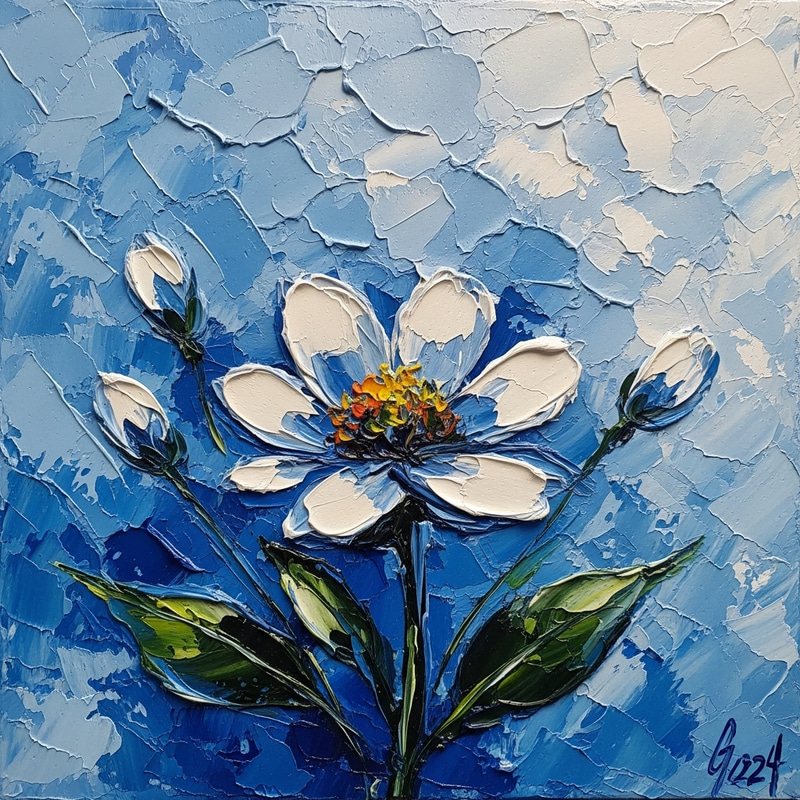 Bold Abstract Flower Painting with Impasto Textures Bold Abstract Flower Painting with Impasto Textures